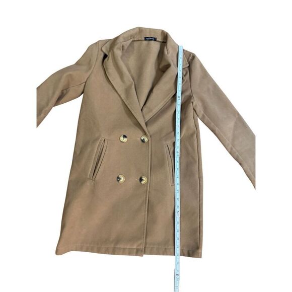 Boohoo Womens Double Breasted Button Wool Look Coat in Camel Sz S - Picture 8 of 9